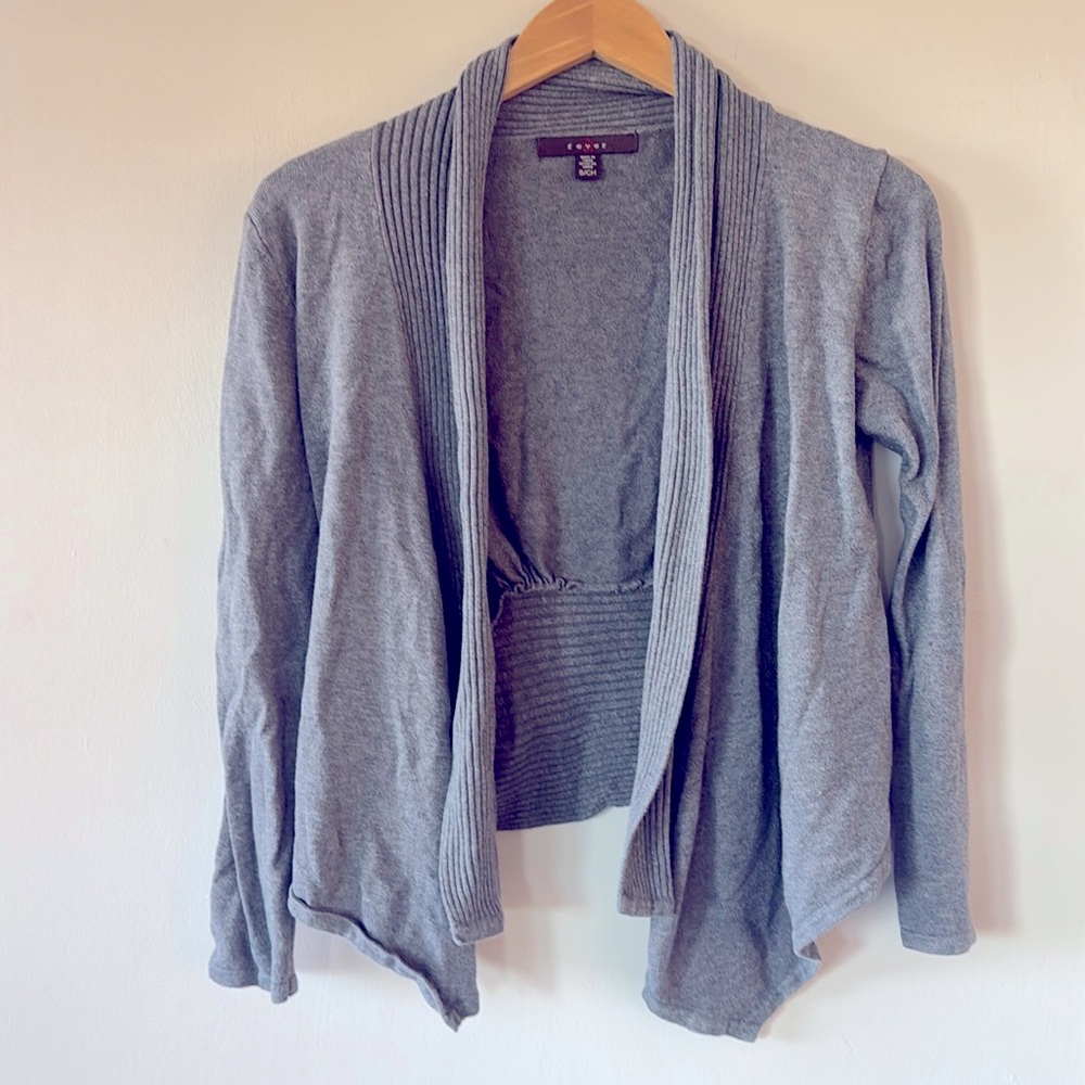 FEVER heather grey cardigan duster knit sweater. Size small. Excellent condition